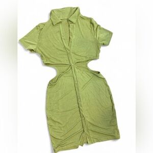 Green Cut-Out Shirt Dress